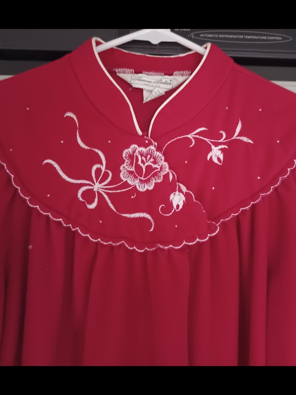 Famous Bodies Vintage Red Nightgown with White Floral Embroidery Sz Med 12/14